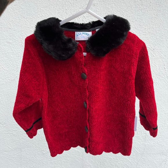 Vintage Toddler Cardigan w/ Faux Fur Collar - Picture 1 of 3